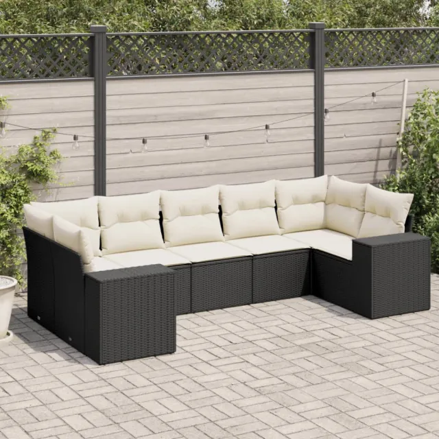 vidaXL 7-delige Loungeset met kussens poly rattan zwart, foto 2