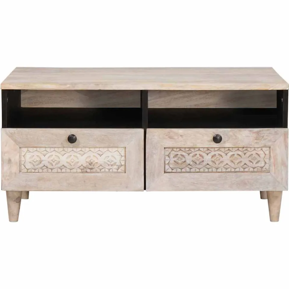 vidaXL Salontafel Bleached Wit 80 x 54 x 40 cm Massief Mango Hout, foto 3