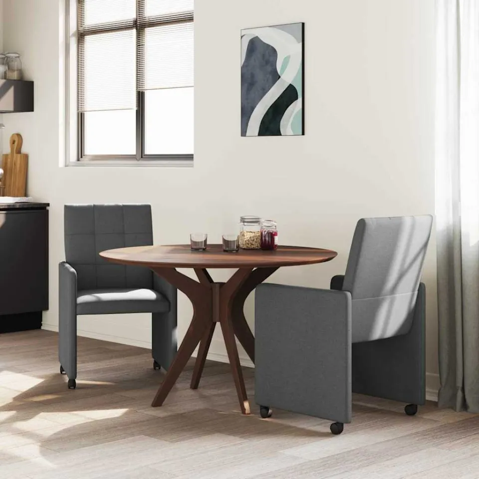 vidaXL Eetkamerstoelen met Wieltjes 2 st Stof Donkergrijs grijs, foto 3