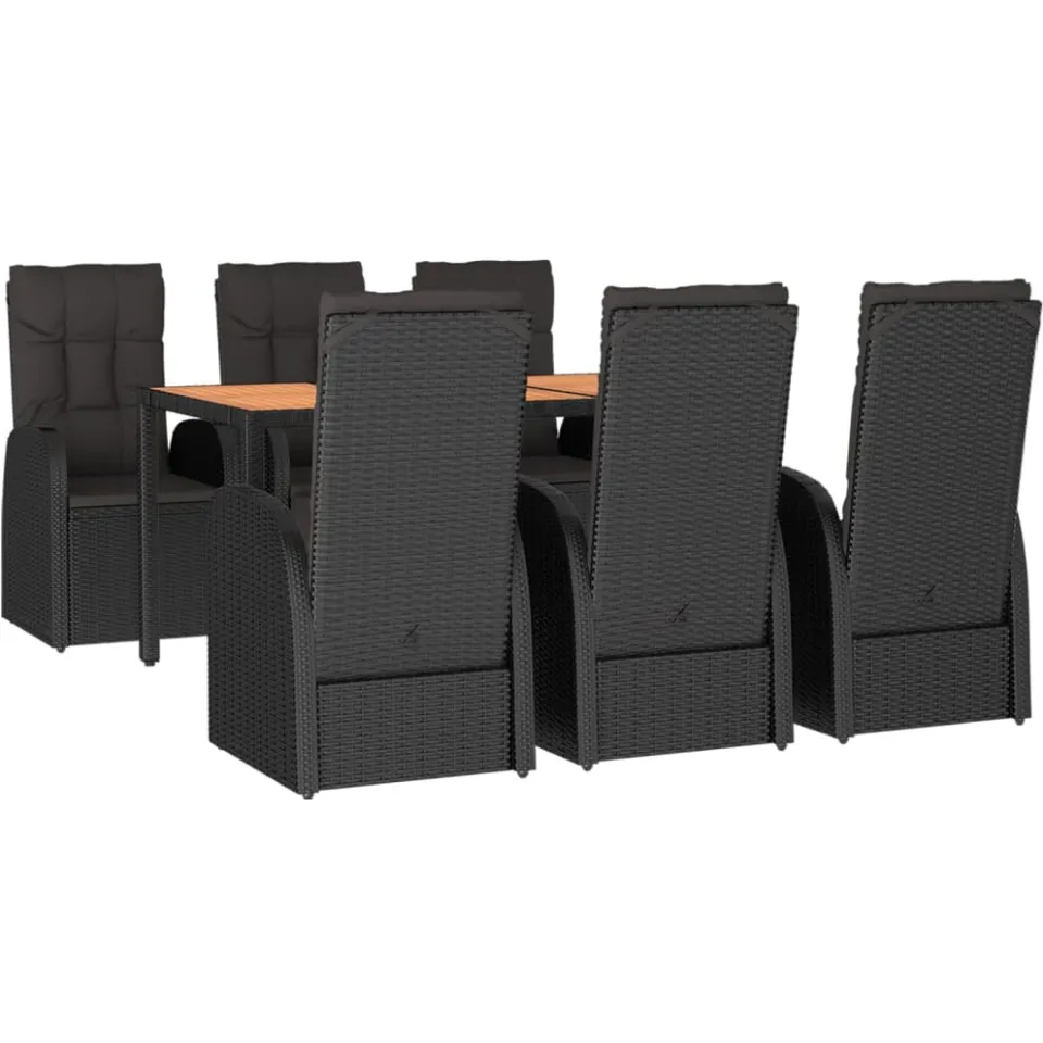 vidaXL 7-delige Tuinset met kussens poly rattan zwart