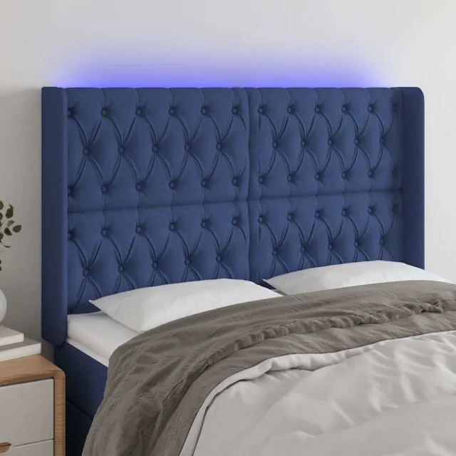vidaXL Hoofdbord LED 163x16x118/128 cm stof blauw