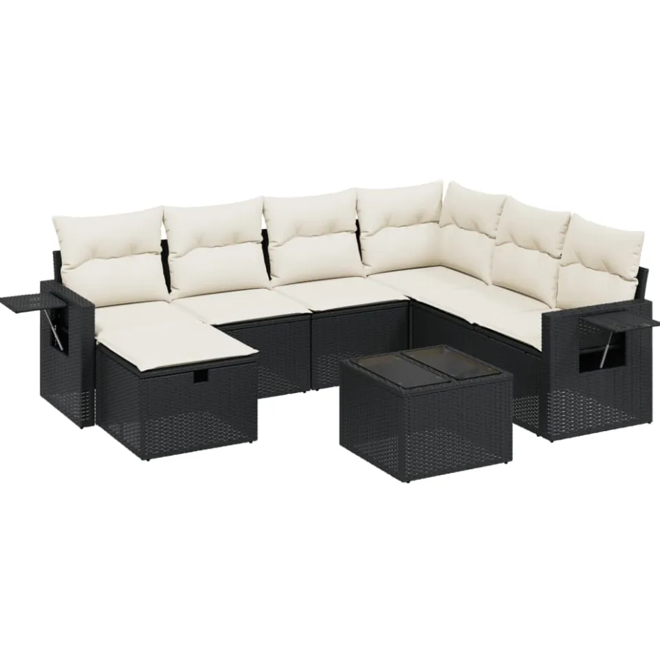vidaXL 8-delige Loungeset met kussens poly rattan zwart