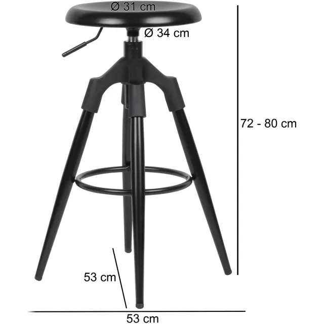 Cosmo Casa Barkruk - Zwart - Zithoogte 80 cm