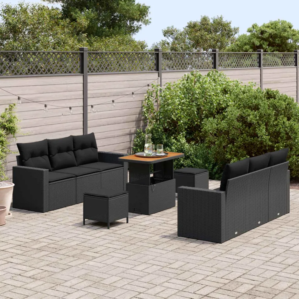 vidaXL Tuinbankenset 9 st Zwart poly rattan