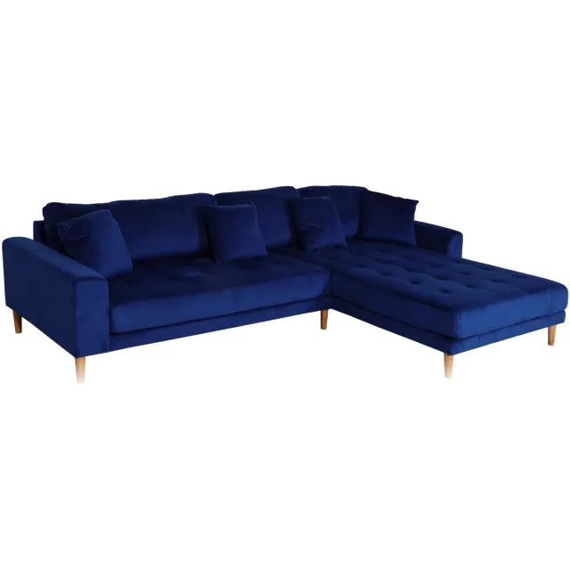 MCW Hoekbank MCW-J54, bank 3-zits L-vormig liggedeelte links/rechts 295cm ~ fluweel blauw