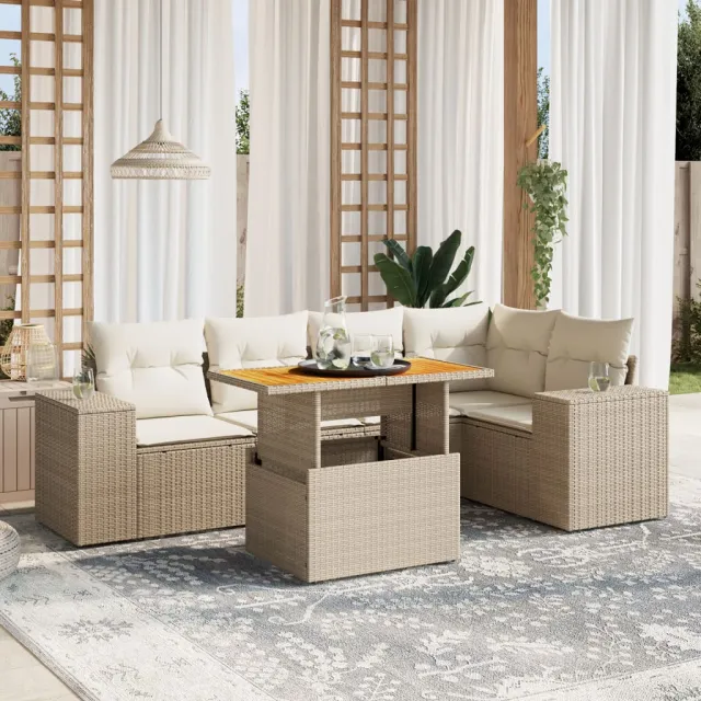 vidaXL 6-delige Loungeset met kussens poly rattan beige, foto 2