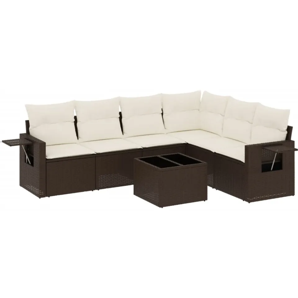vidaXL 7-delige Loungeset met kussens poly rattan bruin