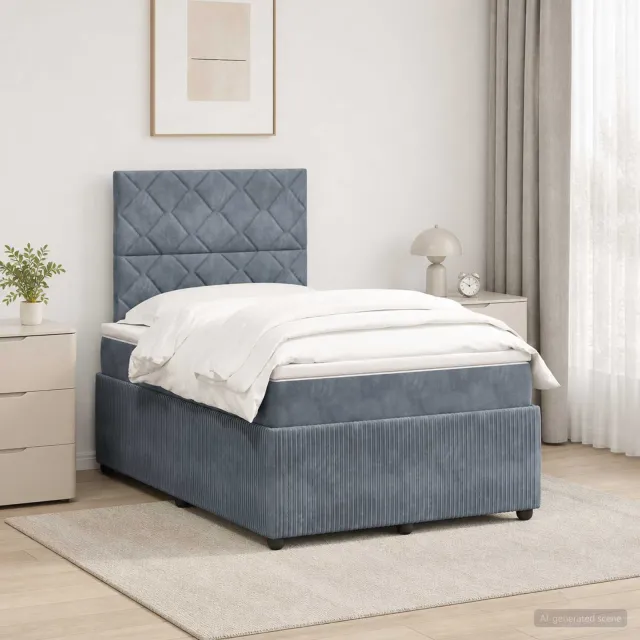vidaXL LED Boxspring Bed met Matras Donkergrijs 120 x 190 cm Fluweel