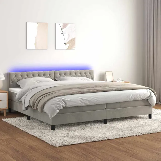 vidaXL Boxspring met matras en LED fluweel lichtgrijs 200x200 cm grijs