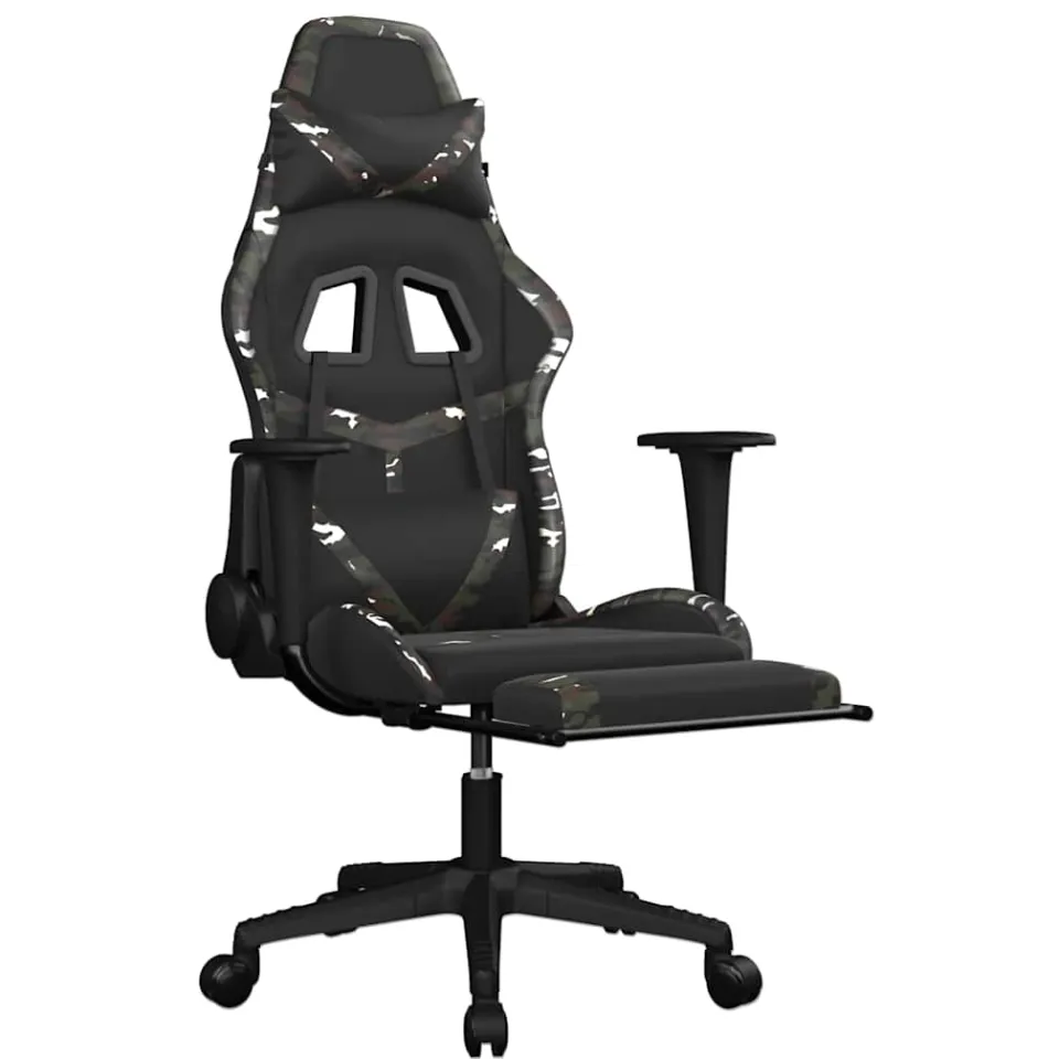 vidaXL Massage gamestoel met voetensteun kunstleer zwart en camouflage Meerkleurig