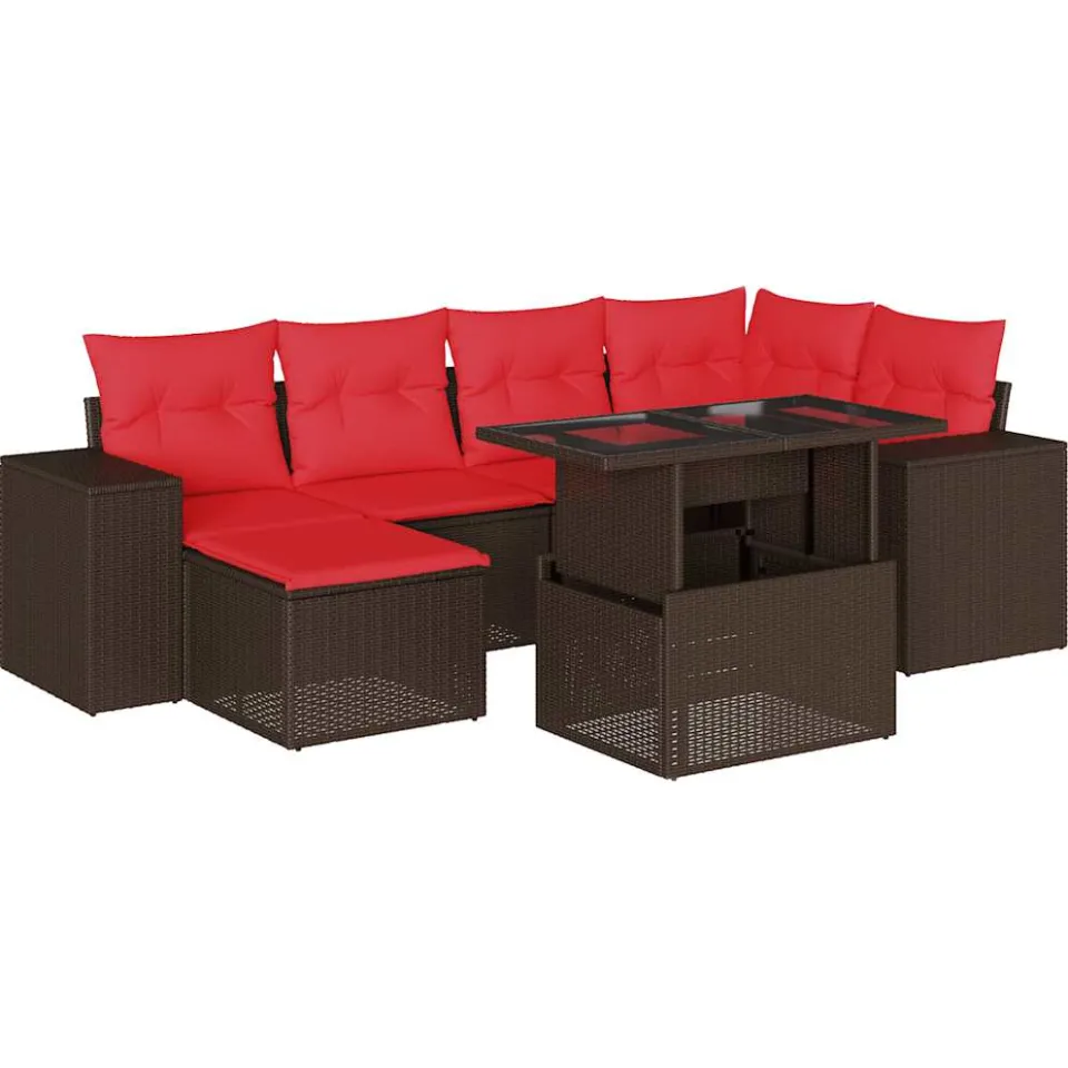 vidaXL 7-delige tuinbankset met kussens, bruin polyrotan, foto 3