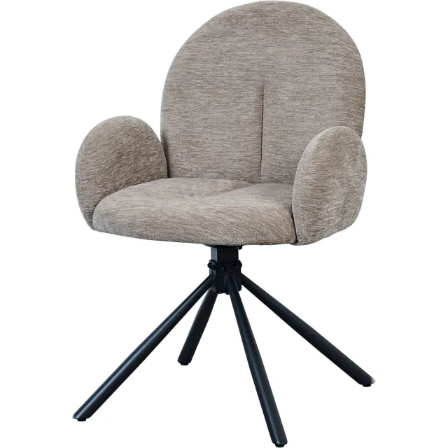 SONNENH Draaibare eetkamerstoelen set van 2 - Taupe chenille - Gepolsterd met armleuningen - Zwarte metalen poten Taupe met zwarte poten