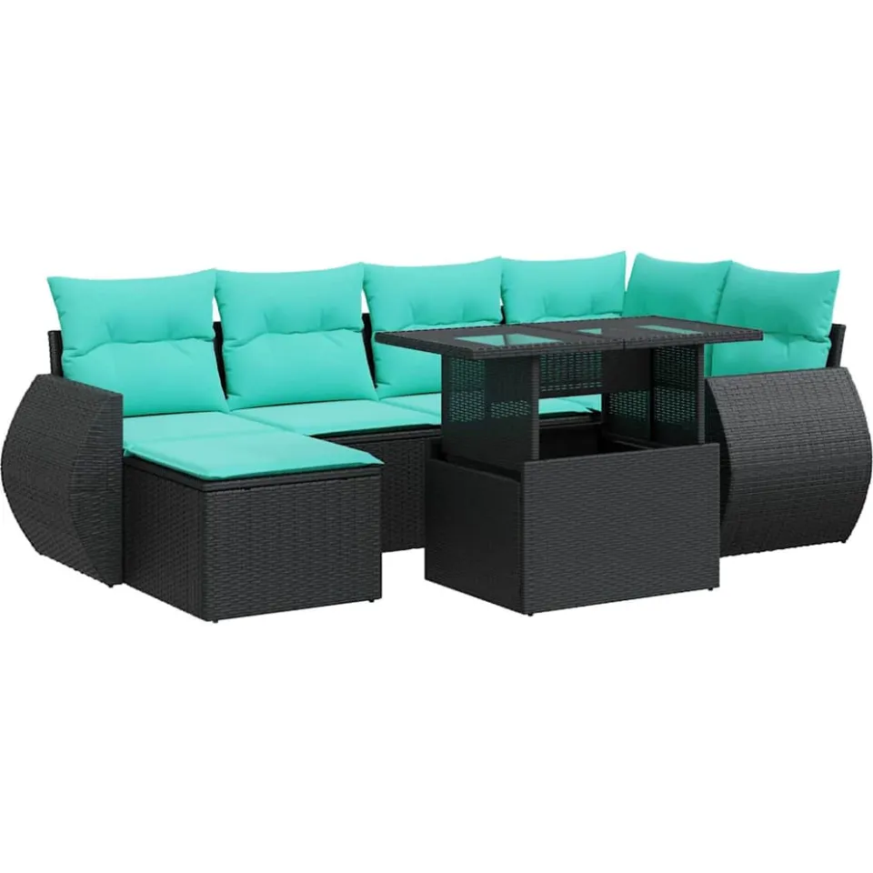 vidaXL 7-delige Loungeset met kussens poly rattan acacia zwart