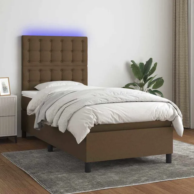 vidaXL Boxspring met matras en LED stof donkerbruin 90x190 cm bruin