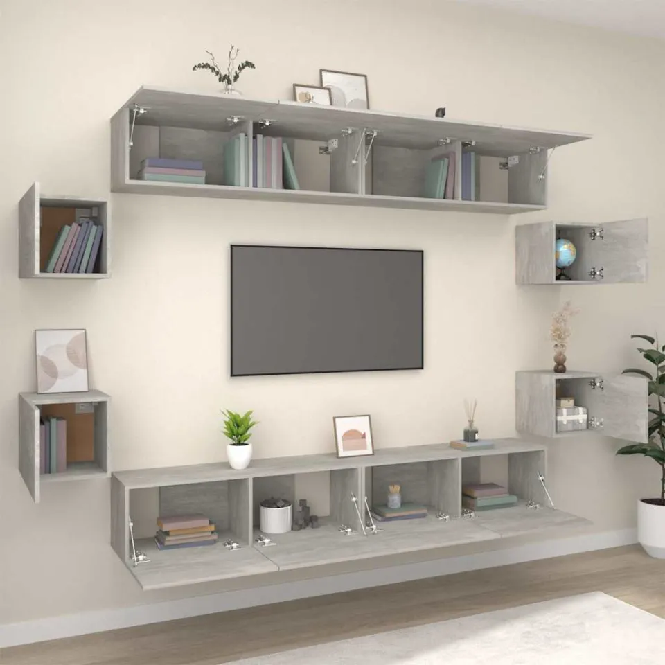 vidaXL 8-delige Tv-meubelset bewerkt hout betongrijs grijs, foto 4