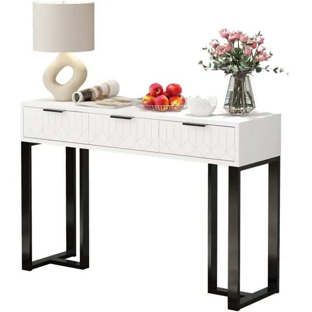 Merax Moderne Sidetable met 2 Lades – Wit MDF met Zwart Metalen Frame – 120x36x80 cm – Luxe Bijzettafel