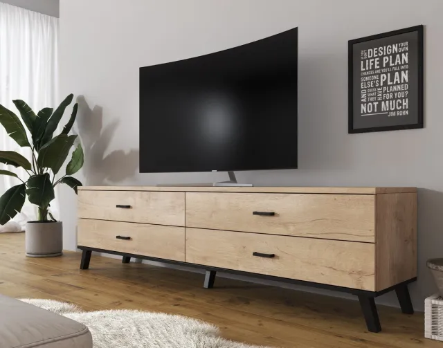 MEUBELLA TV-Meubel Jenny - Eiken - Zwart - 181 cm Bruin|Zwart