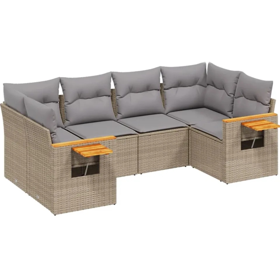 vidaXL 6-delige Loungeset met kussens poly rattan beige, foto 3