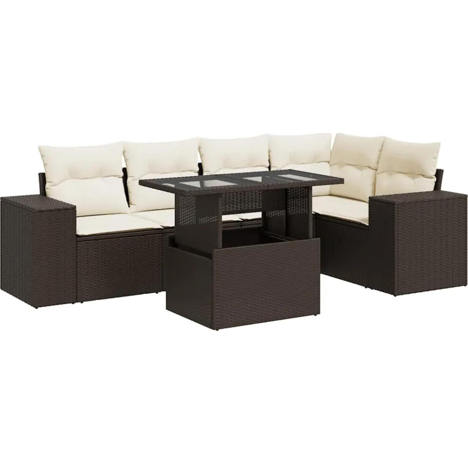 vidaXL 6-delige Loungeset met kussens poly rattan bruin, foto 3