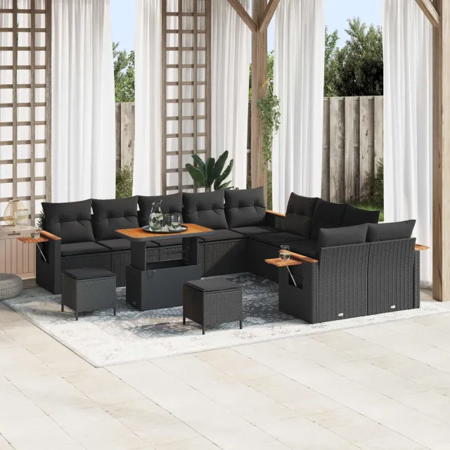 vidaXL Tuinbankenset 13 st Zwart poly rattan, foto 2