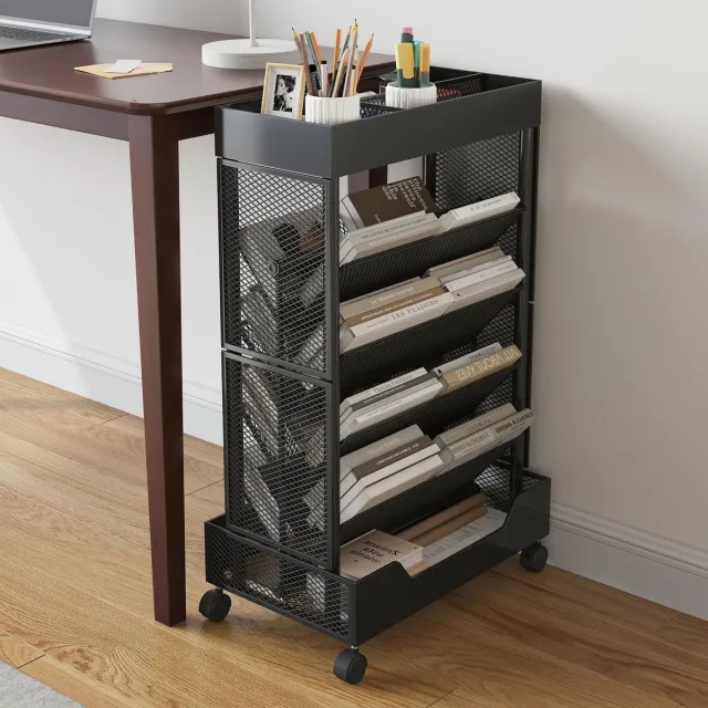Pasamer Boekenplank, afneembare verrijdbare boekenkastwagen, kleine boekenkast, boekenkast zwart 6 niveaus, geschikt voor school, studeerkamer, woonkamer, slaapkamer (41,3 x 22,5 x 70,8 cm). wit