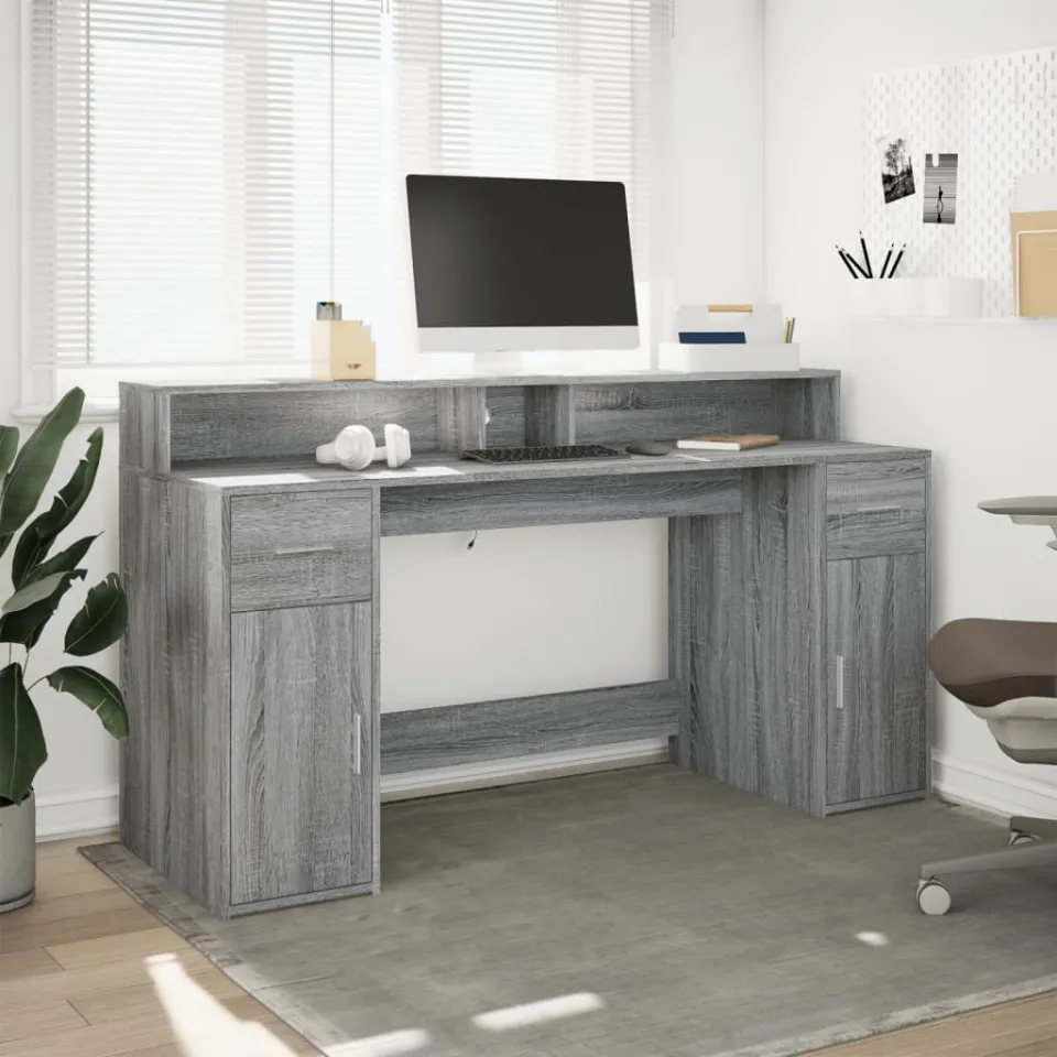 vidaXL Bureau Grijs Sonoma 160 x 55 x 91 cm Engineered wood, foto 3
