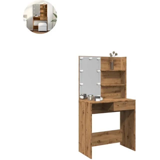 GranMaison Kaptafel met spiegel - Make up tafel - Make up - Toilettafel - Met lades - Artisanaal Eiken