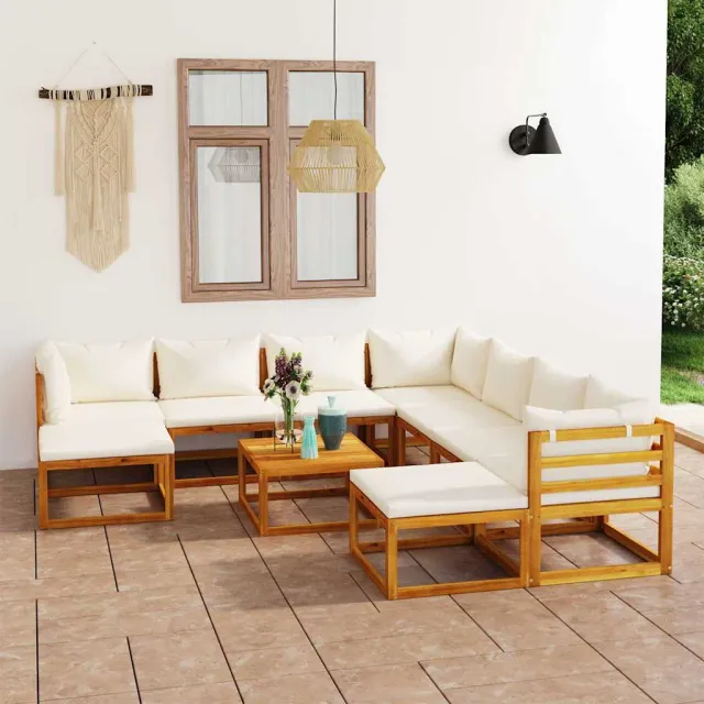 vidaXL 11-delige Loungeset met kussens massief acaciahout crème, foto 2