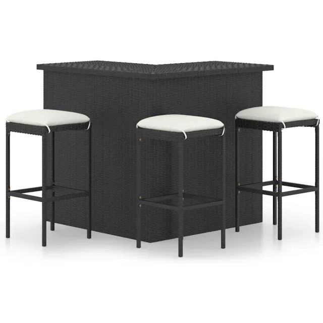 vidaXL 4-delige Tuinbarset met kussens poly rattan zwart, foto 2