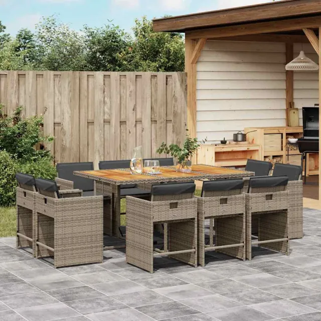 vidaXL 11-delige Tuinset met kussens poly rattan grijs, foto 2