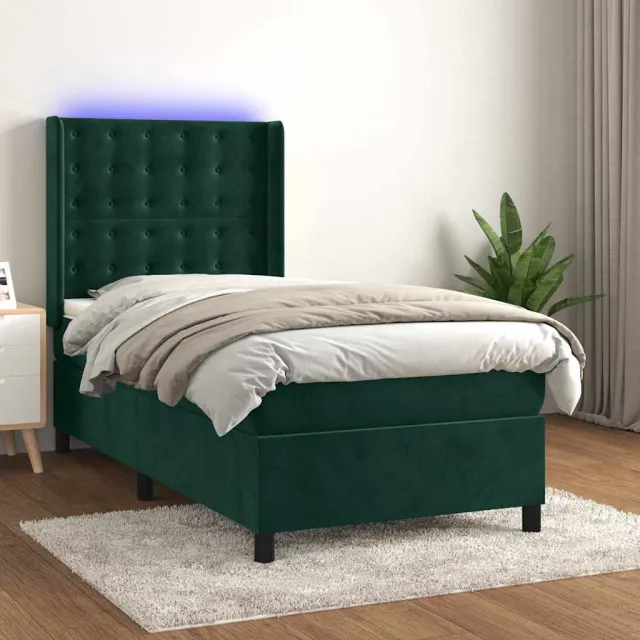 vidaXL Boxspring met matras en LED fluweel donkergroen 90x200 cm groen