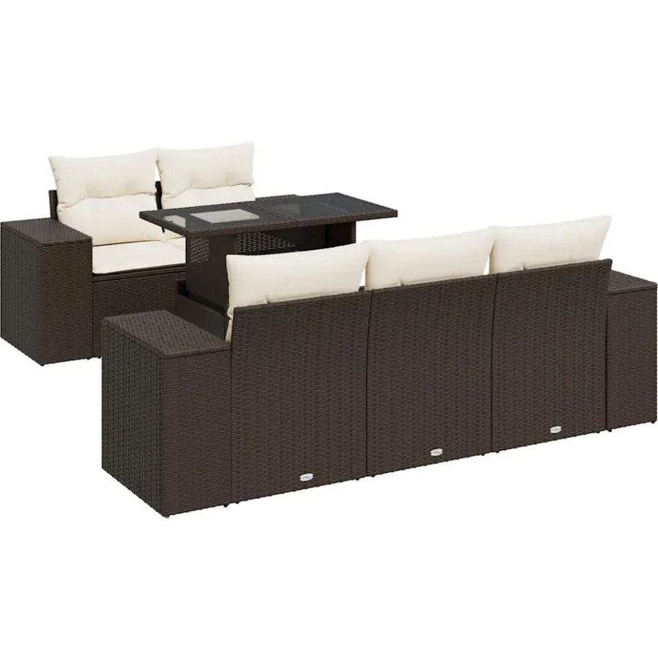vidaXL 6-delige Loungeset met kussens poly rattan bruin, foto 3