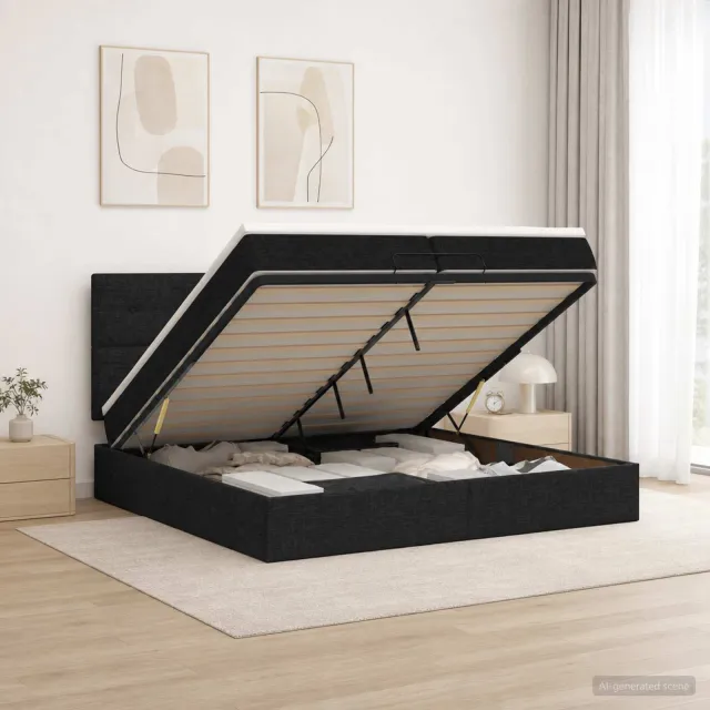 vidaXL Ottoman bed met matras met hoofdeinde Zwart 200 x 200 cm Stof