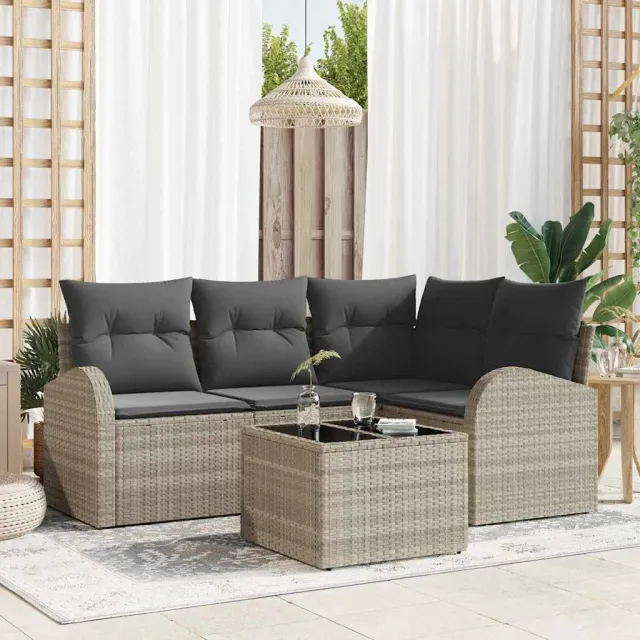 vidaXL Tuinbankenset 5 st Lichtgrijs poly rattan, foto 2