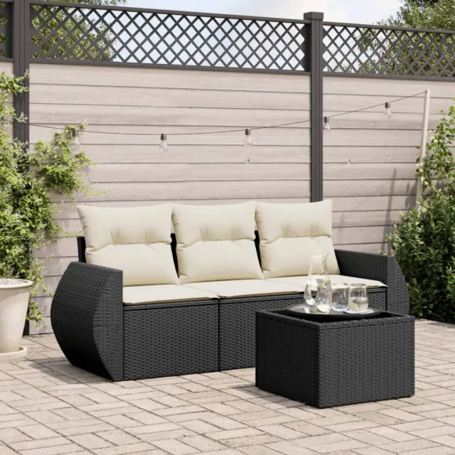 vidaXL 4-delige Loungeset met kussens poly rattan zwart, foto 2