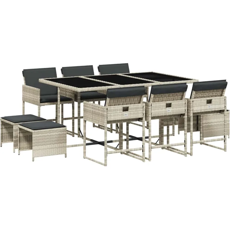 vidaXL 11-delige Tuinset met kussens poly rattan lichtgrijs grijs, foto 4