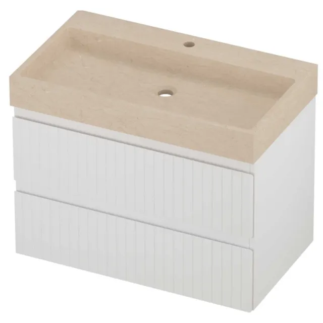 Proline Evoli Badmeubelset Hardsteen Loft 1 Kraangat Gefreesd 80x46x62 cm Sand Stone Mat Wit