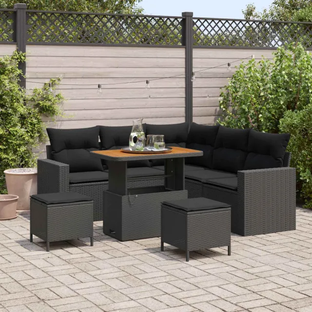 vidaXL Tuinbankenset 8 st Zwart poly rattan, foto 2