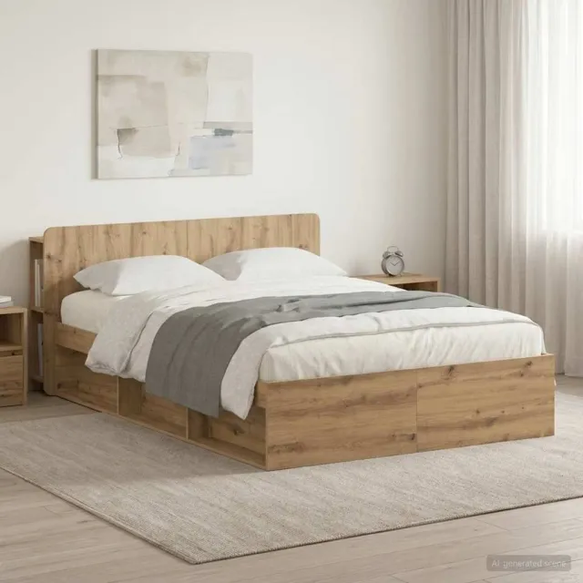 vidaXL Bedframe met opslag Artisanaal eiken 150 x 200 cm Bewerkt hout Bruin