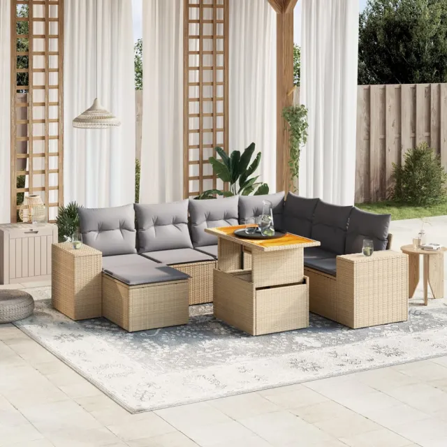 vidaXL 8-delige Loungeset met kussens poly rattan beige, foto 2