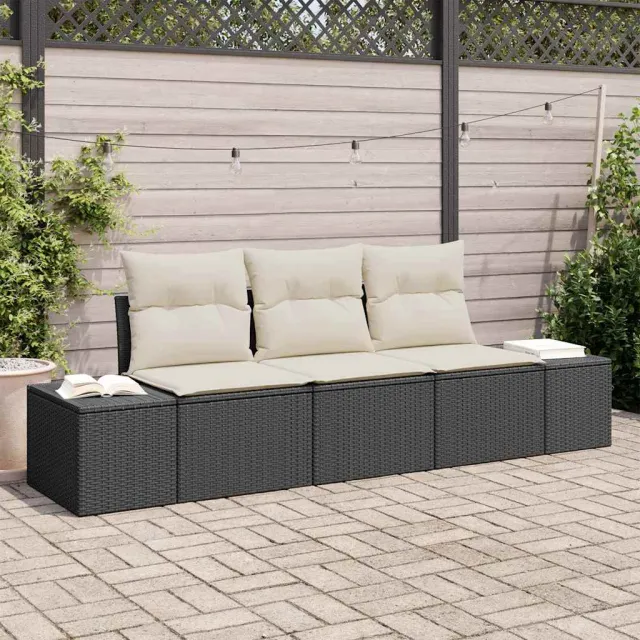 vidaXL Tuinbankenset 3 st Zwart en Crème poly rattan