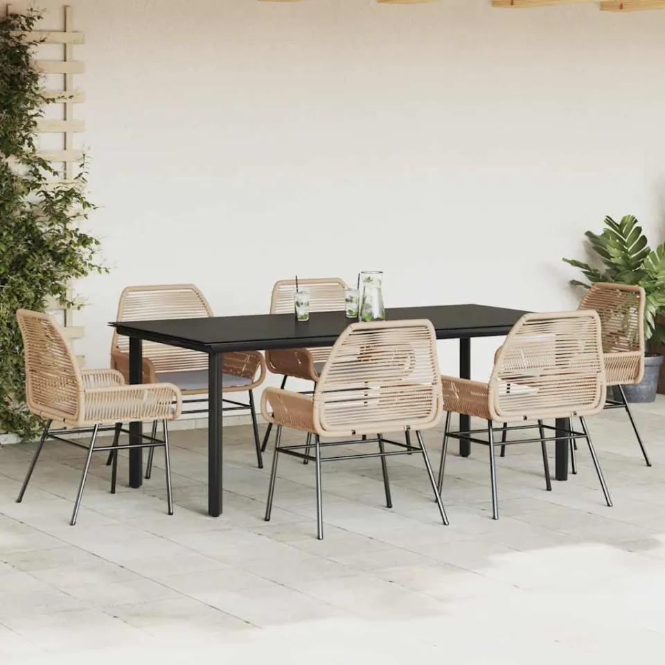 vidaXL 7-delige Tuinset met kussens poly rattan glas bruin, foto 2