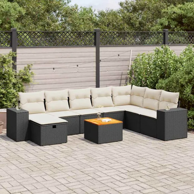 vidaXL 9-delige Loungeset met kussens poly rattan zwart, foto 2