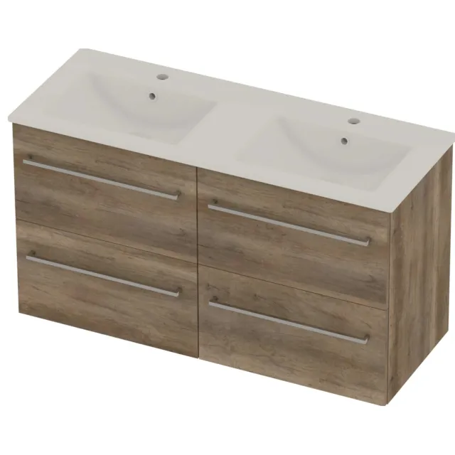 Basic-Line Coach 46 Badmeubelset Porselein 120x46x62 cm C46gwdso2x602 Scotch Oak Glans Wit
