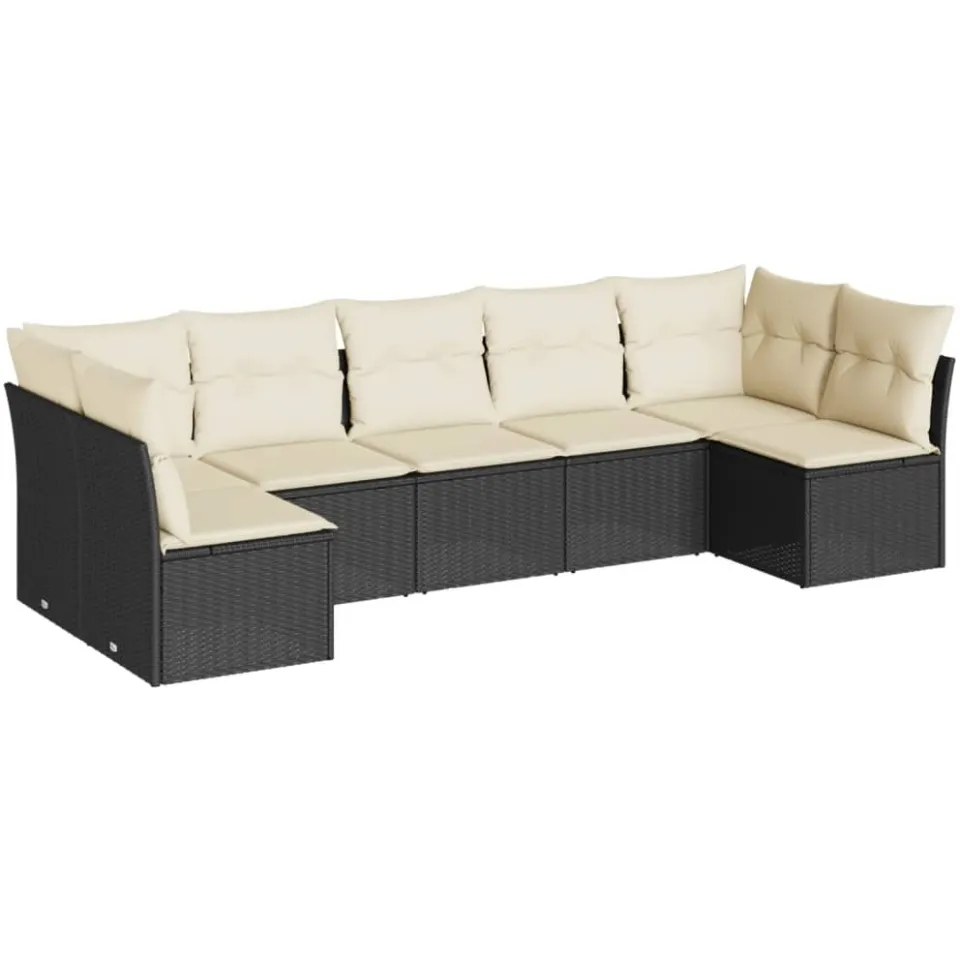 vidaXL 7-delige Loungeset met kussens poly rattan zwart