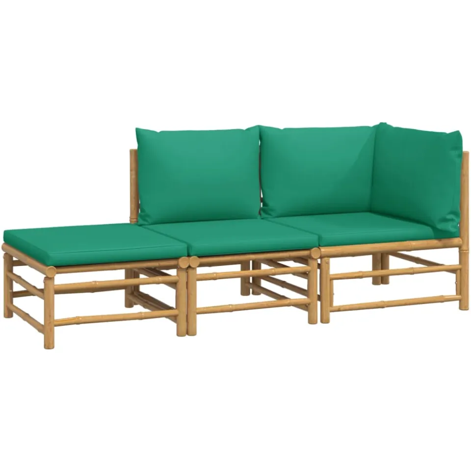 vidaXL 3-delige Loungeset met kussens bamboe groen Bruin