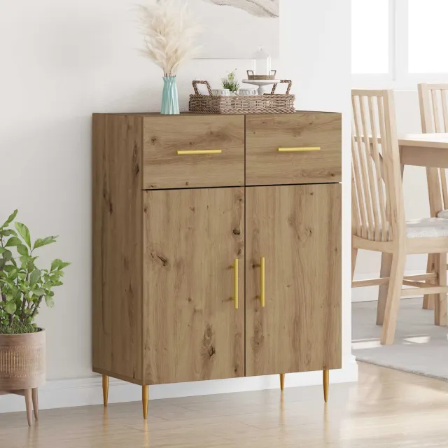 vidaXL Dressoir Artisan Eiken 69,5 x 34 x 90 cm Bewerkt hout Bruin