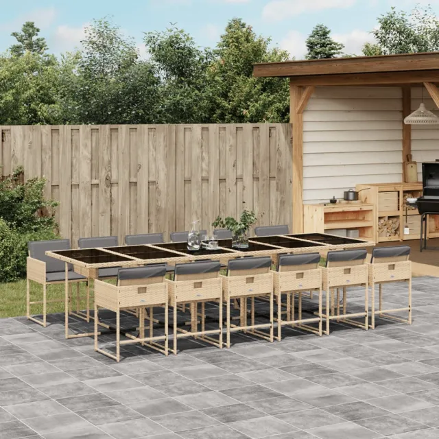 vidaXL 13-delige Tuinset met kussens poly rattan gemengd beige, foto 2