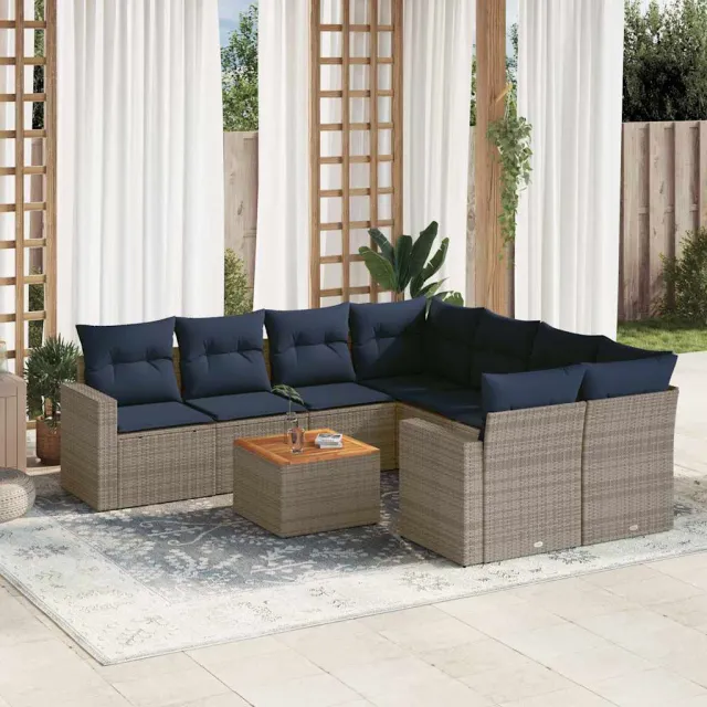 vidaXL 9-delige Loungeset met kussens poly rattan grijs, foto 2