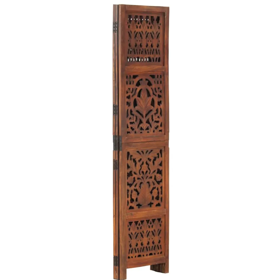 vidaXL Kamerscherm 3 panelen handgesneden 120x165 cm mangohout bruin, foto 2